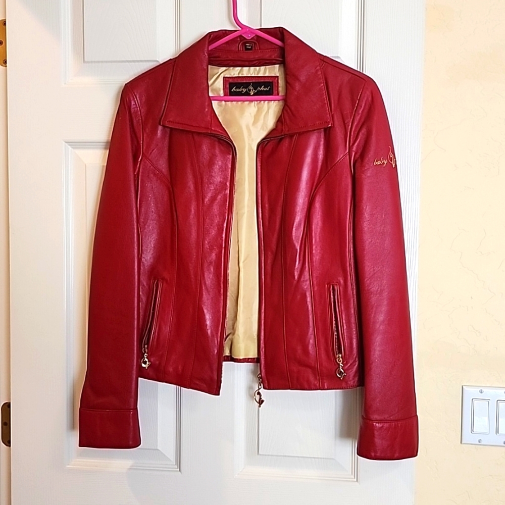 Vintage Baby Phat Red Leather Ladies 🏍 Motorcycle  Jacket